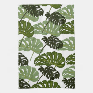 Monstera Bladeren in Groene Keuken Theedoek