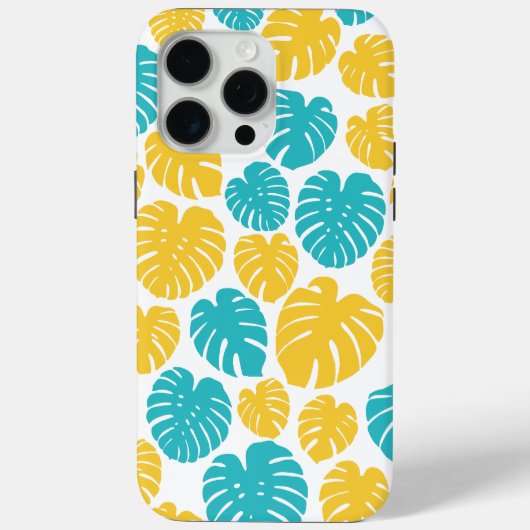 Monstera bladeren in turkoois, geel en wit Case-Mate iPhone case (Achterkant)