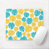 Monstera bladeren in turkoois, geel en wit muismat (Met muis)