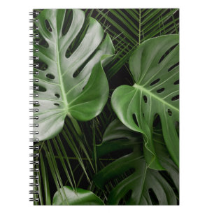 Monstera bladeren, luxe tropische lay-out. notitieboek