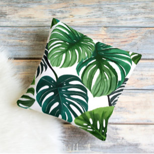 Monstera Bladeren Modern Waterverf Botanisch Kussen