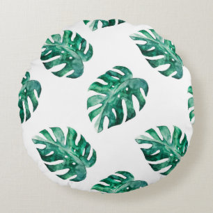 Monstera bladeren. Tropisch illustratiepatroon Rond Kussen