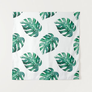 Monstera bladeren. Tropisch illustratiepatroon Wandkleed