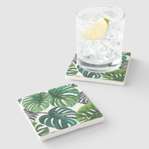 Monstera Bladeren Waterverf Modern Botanisch Stenen Onderzetter