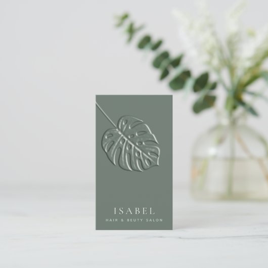 Monstera bladglansmonogram Qr-code Visitekaartje (Staand voorkant)