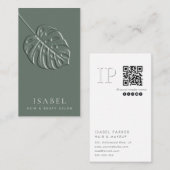 Monstera bladglansmonogram Qr-code Visitekaartje (Voorkant / Achterkant)
