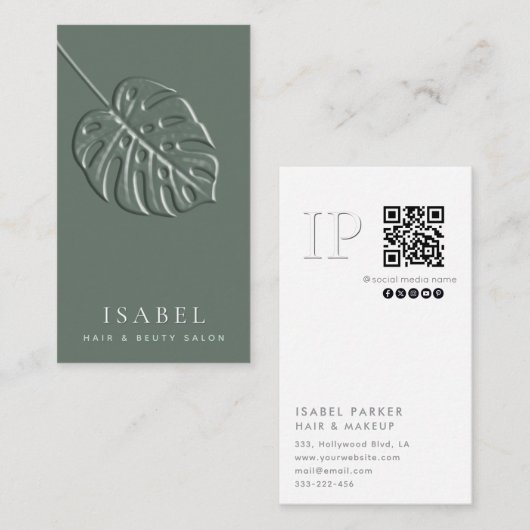 Monstera bladglansmonogram Qr-code Visitekaartje (Voorkant / Achterkant)