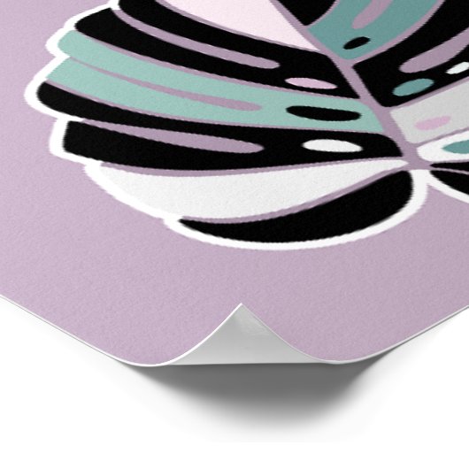 Monstera bladpatroon - Paars Groen Zwart Wit Poster (Hoek)