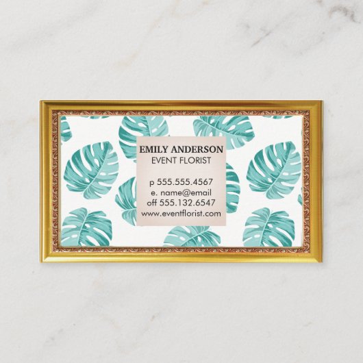 Monstera bladpatroon visitekaartje (Achterkant)