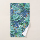 Monstera bleu turquoise Feuilles et papillons (Serviette à main)