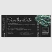 Monstera Boarding Pass Magnet Save the Date Black (Voorkant)