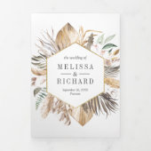 Monstera Boho Pampas All in One QR Code Weddenscha Drieluik Uitnodiging (Cover)