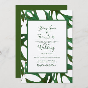 Monstera Botanical Leaf Green Wedding Brown Kaart