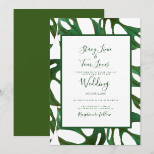 Monstera botanisch blad groen wit bruiloft kaart