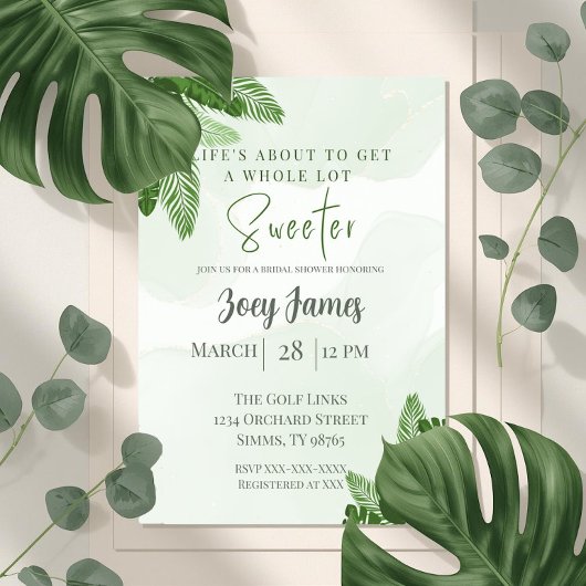 Monstera Bridal Shower Invitation Tropical Greener
