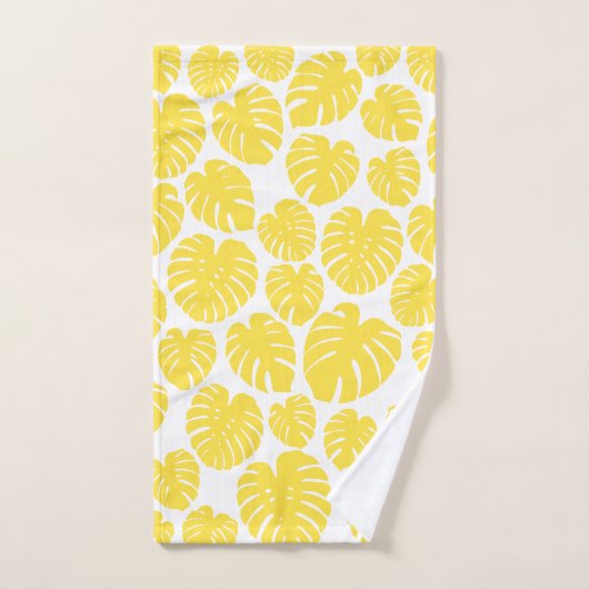 Monstera - Citron jaune et blanc (Serviette à main)