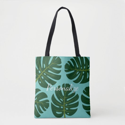 Monstera Deliciosa palmblad bloemenprint canvas ta Draagtas (Voorkant)