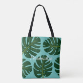 Monstera Deliciosa palmblad bloemenprint canvas ta Draagtas (Achterkant)