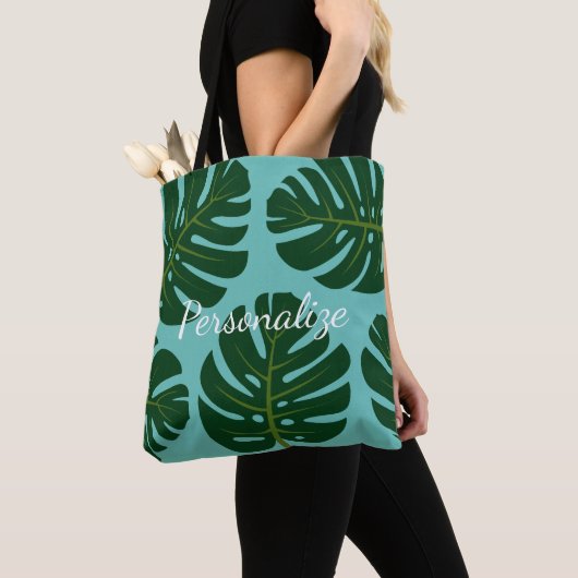 Monstera Deliciosa palmblad bloemenprint canvas ta Draagtas (Dichtbij)