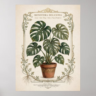 Monstera Deliciosa Vintage Botanische Poster