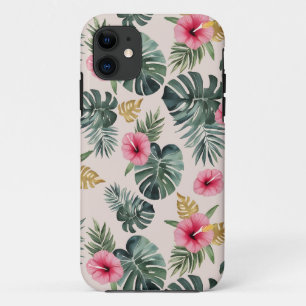 Monstera en Hibiscus patroon iPhone 11 Hoesje