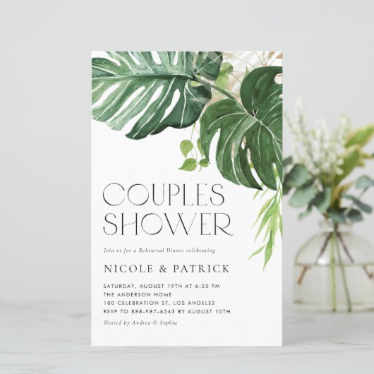 Monstera Feuilles Été Couples Douche Invitation (Debout devant)