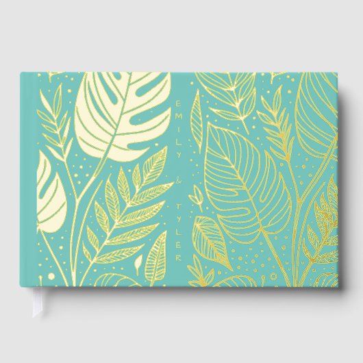 Monstera Gold Foliage Wedding Gastenboek (Voorkant)