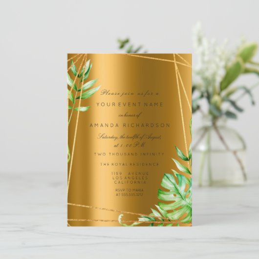 Monstera Gold Polygonaal Frame Groene Bruidsbeplan Kaart (Staand voorkant)