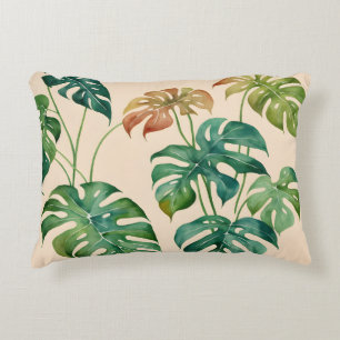 Monstera Houseplant Boho Waterverf Kunst Accent Kussen