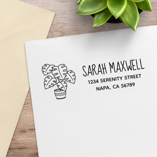 Monstera Houseplant Retouradres Rubberstempel