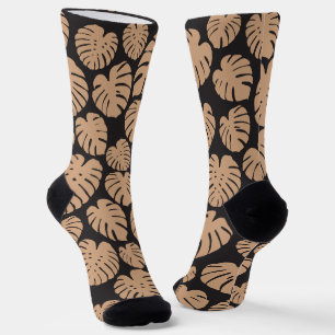 Monstera in Tan en Zwart Sokken