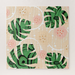 Monstera laat roze bladeren. legpuzzel