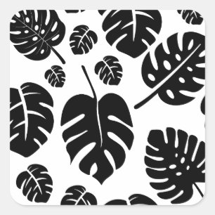 Monstera laat zwart-wit minimalistisch patroon vierkante sticker