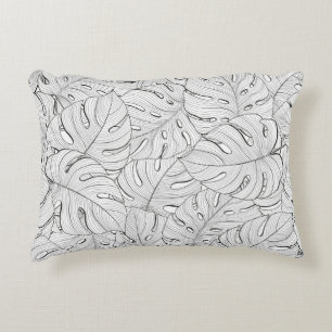 Monstera laat zwart wit patroon accent kussen