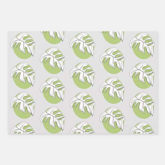 Monstera Leaf Abstract Plant Illustratie grijs Inpakpapier Vel (Voorkant 2)