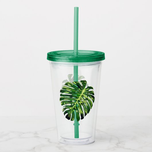 Monstera Leaf Acryltumbler Greenery Acryl Drinkbeker (Voorkant)