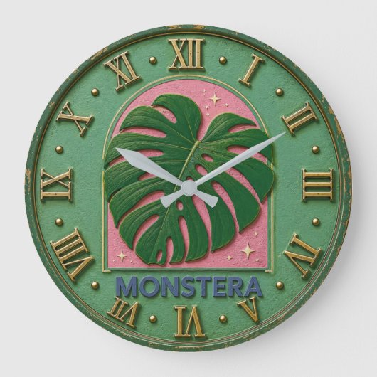 Monstera Leaf Botanical Grote Klok (Voorkant)