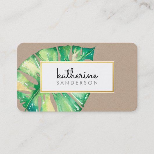 MONSTERA LEAF eco beschilderd modern waterverf kra Visitekaartje (Voorkant)