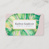 MONSTERA LEAF eco beschilderd modern waterverf roz Visitekaartje (Voorkant)