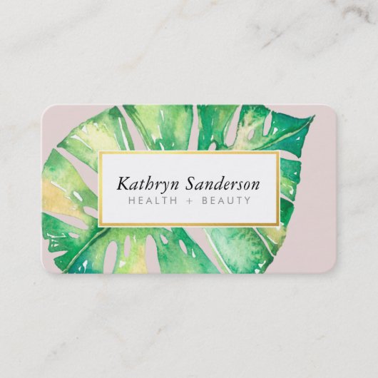 MONSTERA LEAF eco beschilderd modern waterverf roz Visitekaartje (Voorkant)