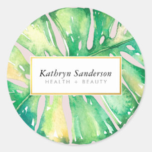 MONSTERA LEAF eco bloemenstijlvolle illustratie Ronde Sticker