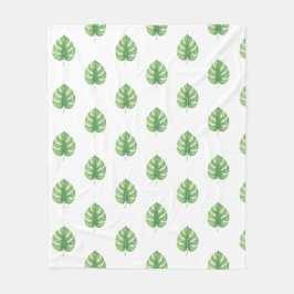 Monstera Leaf Green Design.  Fleece Deken