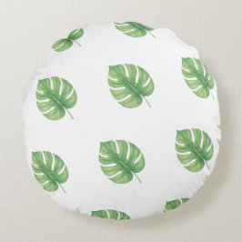 Monstera Leaf Green Design.  Rond Kussen