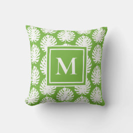 Monstera Leaf Green White Monogram Coastal Modern Kussen