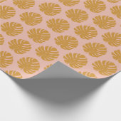 Monstera Leaf Natuur Tekening | Geel en Blush Cadeaupapier (Hoek)