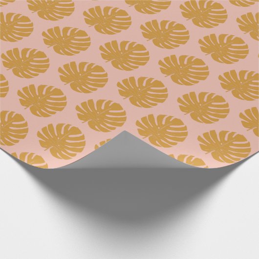 Monstera Leaf Natuur Tekening | Geel en Blush Cadeaupapier (Hoek)