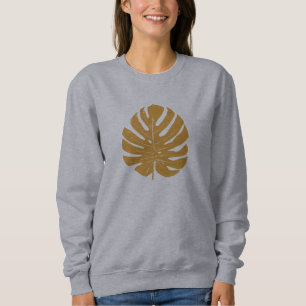 Monstera Leaf Natuur Tekening in mosterdgeel Trui