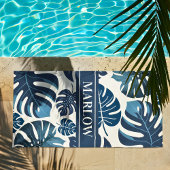 Monstera Leaf Navy & Witte Tropische Strandlaken