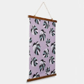 Monstera Leaf Pattern - Paars Groen Zwart wit Hangend Wandkleed (Gebogen)
