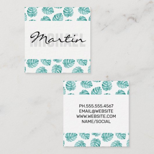 Monstera Leaf Pattern Vierkante Visitekaartje (Voorkant / Achterkant)